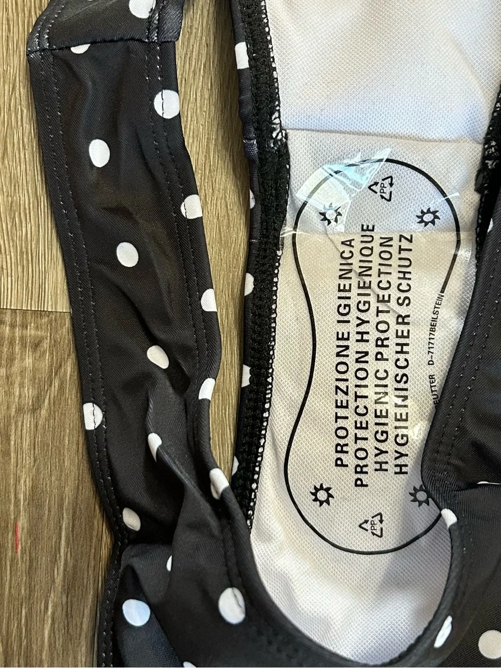 Black White Polka Dot Halter Triangle Bikini Set High Cut Thong Bottoms Size M